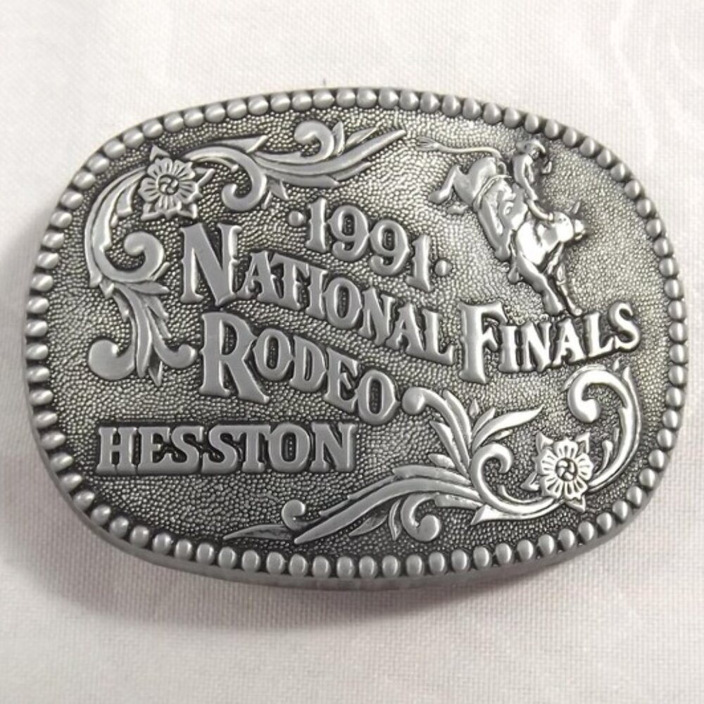 1991 Hesston National Finals Rodeo Miniature Commemorative Series Belt Buckle